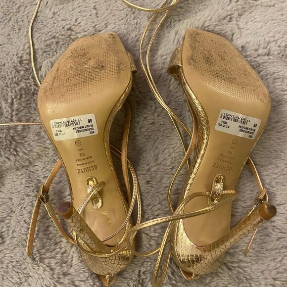 Shcutz Vikki golden heeled sandals, size 8 - Picture 14 of 14